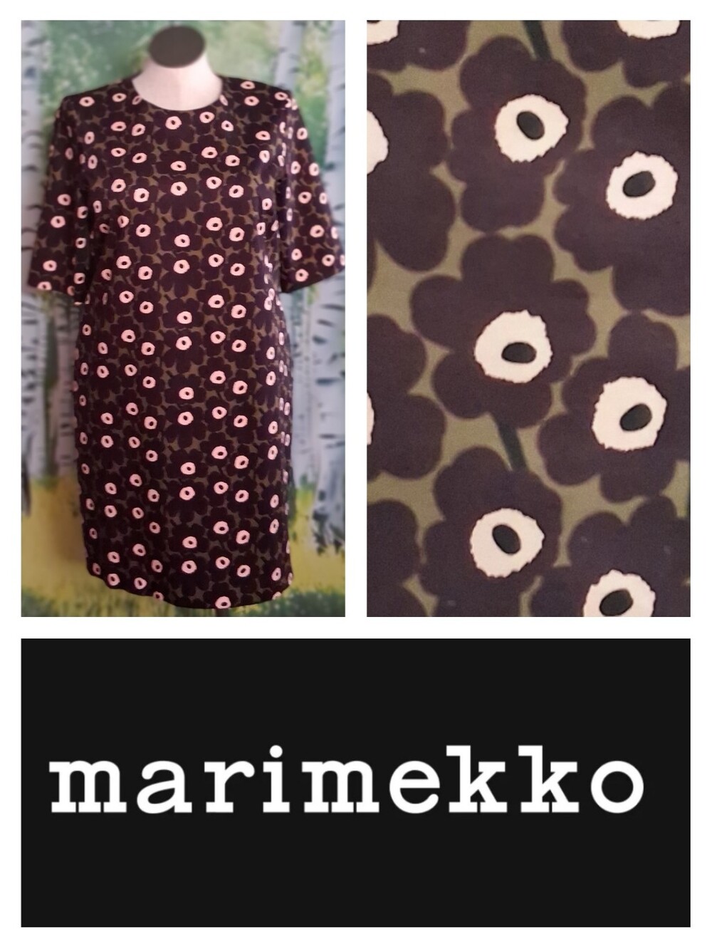 Marimekko "Pieni Unikko" Purple and Green Short Sleeve Floral Cotton Mini Dress - Picture 1 of 6